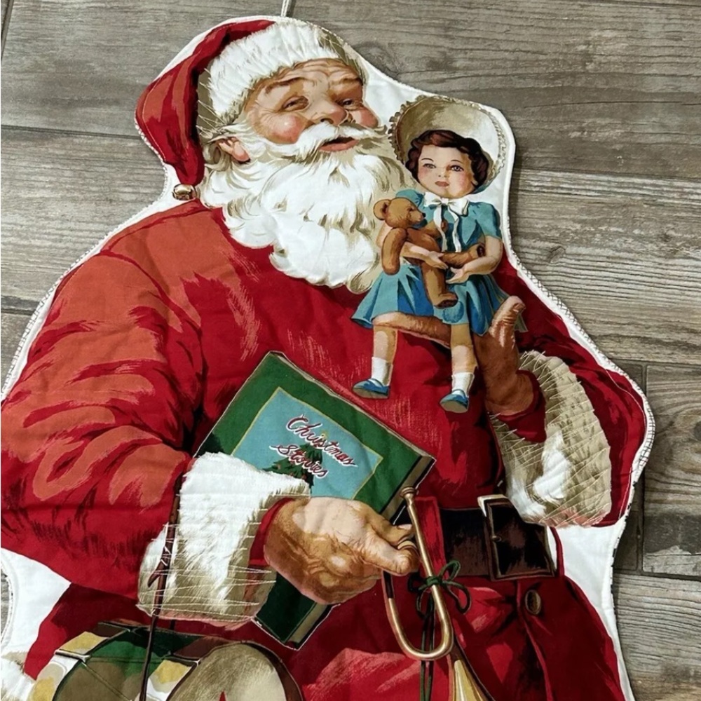 Vintage Hand Quilted Fabric c Santa Clause Wall Door Hanging Christmas Decor - Picture 2 of 9